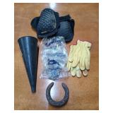 T post clips, pair of gloves, pair knee pads, a