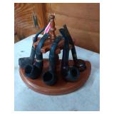 Wooden pipe holder w/ 5 wooden pipes