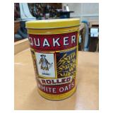 Quaker rolled white oats tin, 8x5 in