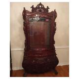Hand carved mahogany 2 pc 3 drawer display cabinet