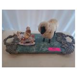 granite serving tray, ram coin bank, glazed