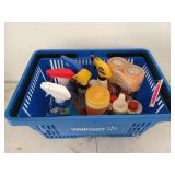 Blue shopping basket full of car cleaners/etc.