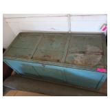 Blue wooden, cedar lined chest, 19x49x20 in, w