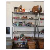 Six-tier metal shelving unit on wheels,