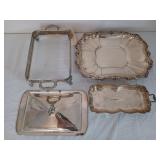 3 silver plate serving dishes, 1 lid
