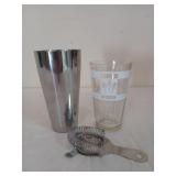 Stainless cocktail shaker, glass cocktail mixing