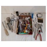 Flat of asst kitchen utensils