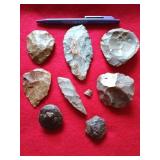 Asst native American artifacts in wood cigar box