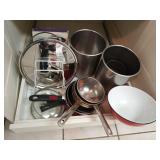 Asst pots, bowls, lids, stock pots