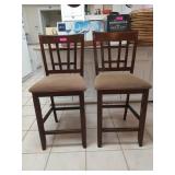 Pair of wooden padded bar stools
