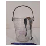 Small glass ice bucket with tongs