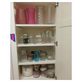 4 shelf contents: glassware, vases, canisters, etc
