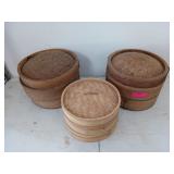 Three bamboo steamers, need a good cleaning, 10