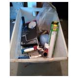 Postal tote full of painting supplies