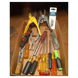 Assorted screwdrivers, box blade, and more