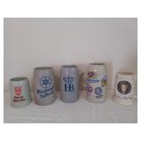 5 stoneware beer steins