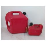 A 5 gallon and a 1 gallon gas jug