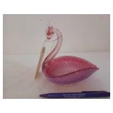 Cranberry glass swan candy dish, tail broke