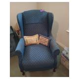 Blue chair with wooden legs