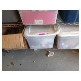 Two tubs of Christmas decorations and a box full