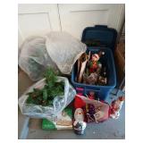Tub of Christmas decorations, including