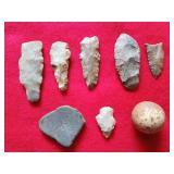Native American artifacts, arrowheads
