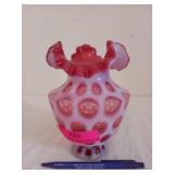 Cranberry cut to glass vase 7"