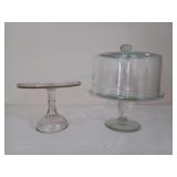 Glass pedestal cake plate with lid, pedestal cake