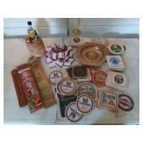Brass ashtray, matchbooks, incense, and lots of