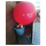 Plastic patio side table, plastic bucket of dog