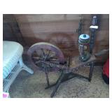 Antique wooden spinning wheel