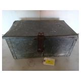 Galvanized metal trunk, 8 1/2x18x10 in, filled