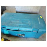 Teal storage tub, 14x18x34 in, completely filled