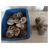 Assorted outdoor light bulb bases, and a hand made