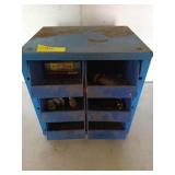 Blue metal organizer with six drawers, 13x10x13