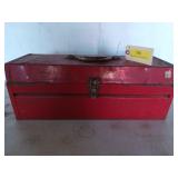 Red metal toolbox, 19 in, with contents