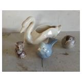 Decorative bird collection, includes swan bowl,