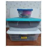 Three storage containers with contents, includes