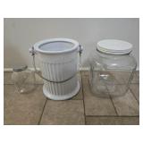 Ice Bucket & two Vintage glass jars