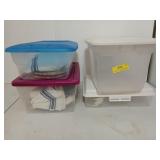 Four clear storage bins, assorted sizes, comes
