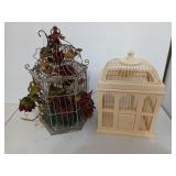 Two decorative bird cages, metal with flowers is