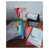 Lot of office supplies, including neon printer