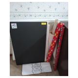 Assorted foam boards, poster boards, wrapping