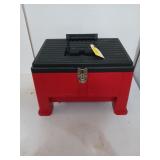 Red Uline step stool / toolbox combo with tray,