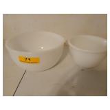 Two Glasbake milk glass bowls for Sunbeam, 4x9