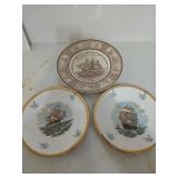 Three decorative plates with sailing ships, 9 a