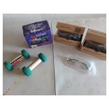 2 lb weights, 3 lb ankle / wrist weights, and