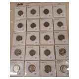 20 Jefferson nickels from 1940 to 1963, see photo
