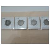 Liberty Head nickels, 1904, 1907, 1907, and