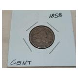 1858 flying eagle one cent coin, US